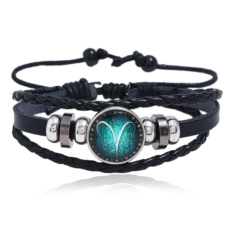 Wholesale Leather Luminous Zodiac Bracelet